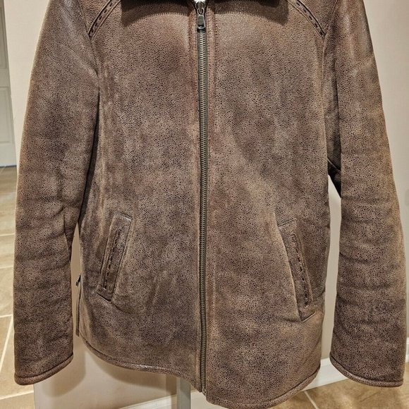 Overland Lamb Shearling Men Coat Large Brown 100% Leather Jacket Fur Retail$1700 - Picture 2 of 11